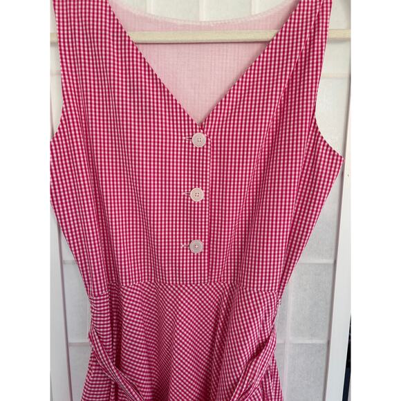 Liz Claiborne New York Pink Gingham Sleeveless Lined Side Zip Midi Dress Size 10 - Picture 3 of 14